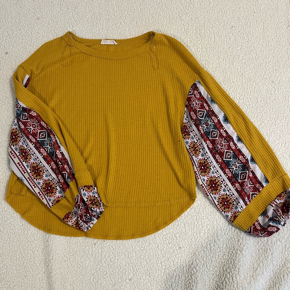 Mustard yellow, long sleeved shirt